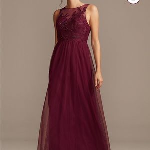 COPY - David’s Bridal Wine (Size 10) Sleeveless embroidered soft net bridesmaid…